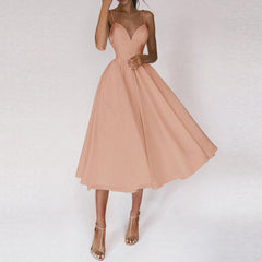 Constance - Satin Midi with Full Skirt — Apricot