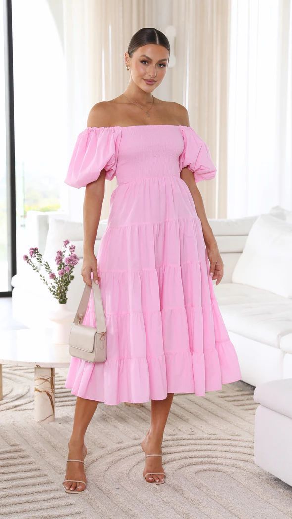Magnolia - Tiered Off Shoulder Midi — Pink