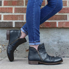 Christina - Leather Ankle Boots with Zip — Black