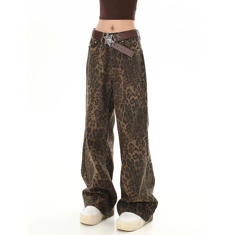 Mackenzie - Leopard Print Wide Jeans — Brown