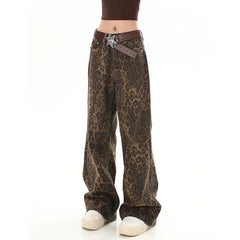 Mackenzie - Leopard Print Wide Jeans — Brown