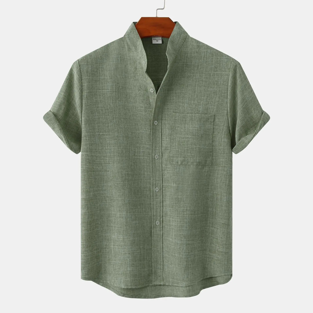 Evangeline - Linen Short Sleeve Shirt — Green