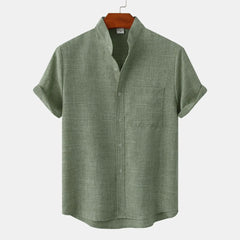 Evangeline - Linen Short Sleeve Shirt — Green