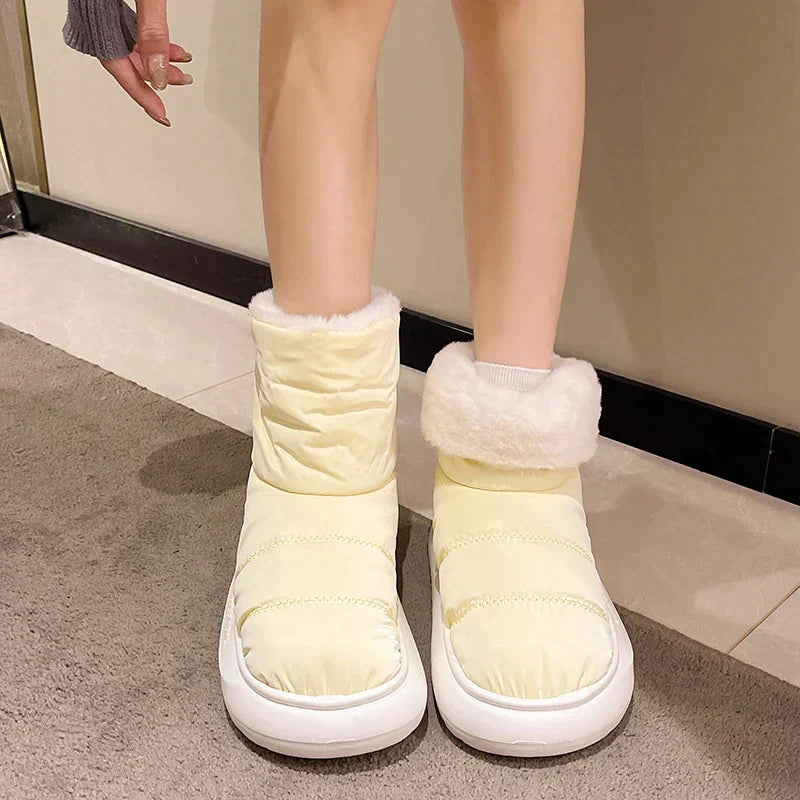 Sarah - Padded Boots with Fur Trim — Yellow