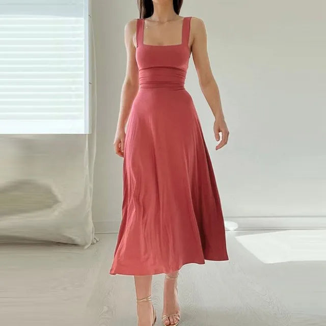 Matilde - Square Neck Midi Dress — Pink