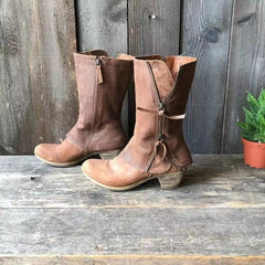 Pauline - Distressed Mid Calf Boots