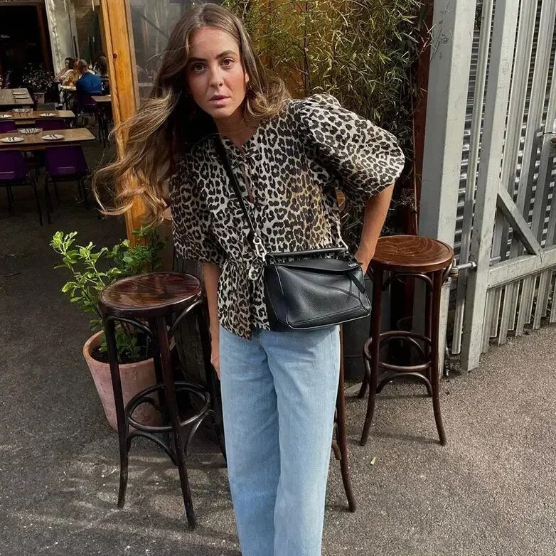 Bella - Leopard Print Puff Blouse