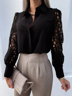 Stephanie - Satin Blouse with Lace Sleeves