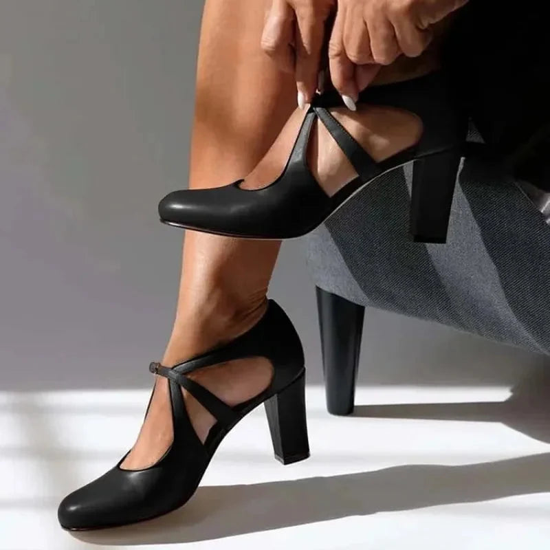 Millicent - Crossover Strap Block Heels