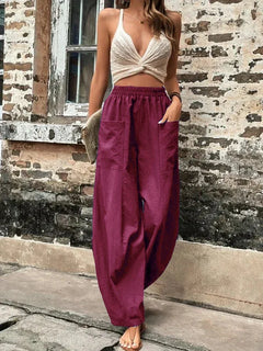 Alexandra - Wide Leg Cargo Trousers — Burgundy