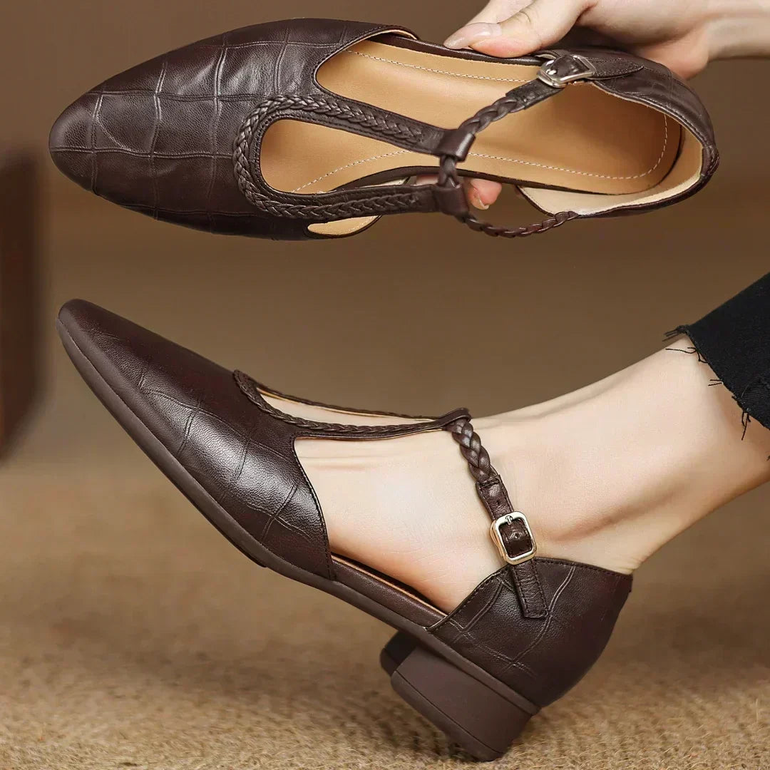 Henriette - Plaited T-Bar Shoes