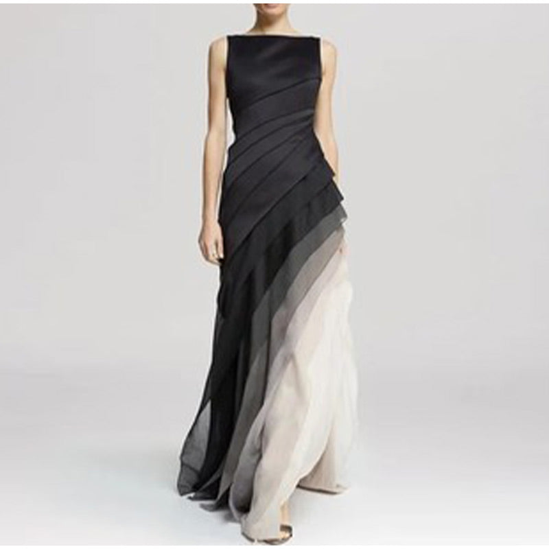 Phoebe - Layered Chiffon Maxi Dress — Black & White