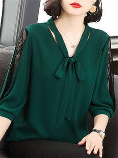 Lily - Bow Blouse with Lace Sleeves — Green