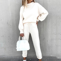 Gwendolyn - Turtleneck and Joggers Set — White