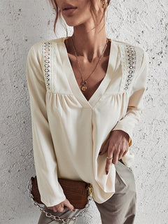 Jacqueline - V Neck Blouse with Lace Trim