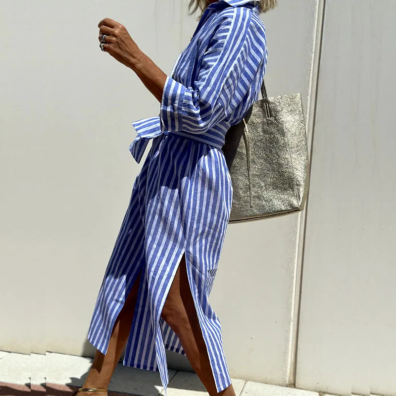 Dominique - Striped Long Shirt Dress