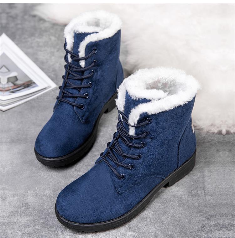 Hermione - Fur Trim Lace up Snow Boots — Blue