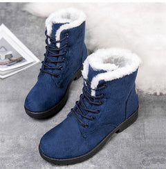 Hermione - Fur Trim Lace up Snow Boots — Blue