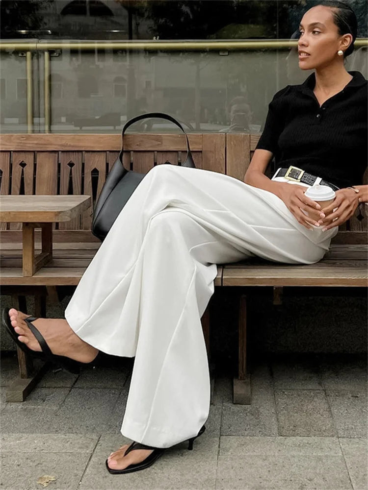Olivia - White Wide Leg Trousers