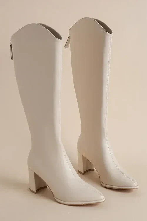 Bianca - Pointed Knee High Boots — Beige