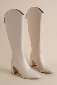 Bianca - Pointed Knee High Boots — Beige