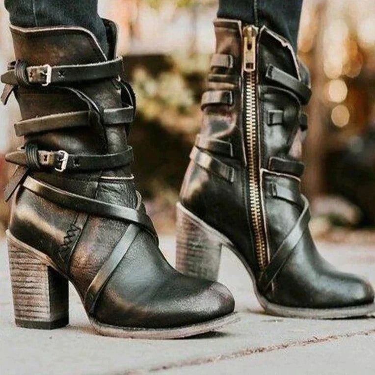 Fenella - Slouch Boots with Straps — Black