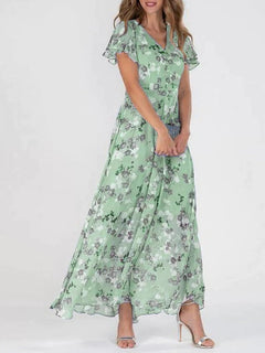 Victoria - Floral Chiffon Maxi Dress — Green