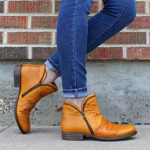 Christina - Leather Ankle Boots with Zip — Yellow
