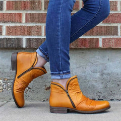 Christina - Leather Ankle Boots with Zip — Yellow