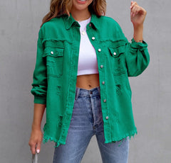Billie - Frayed Denim Jacket — Green