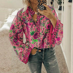 Cynthia - Floral Print Boho Blouse — Pink