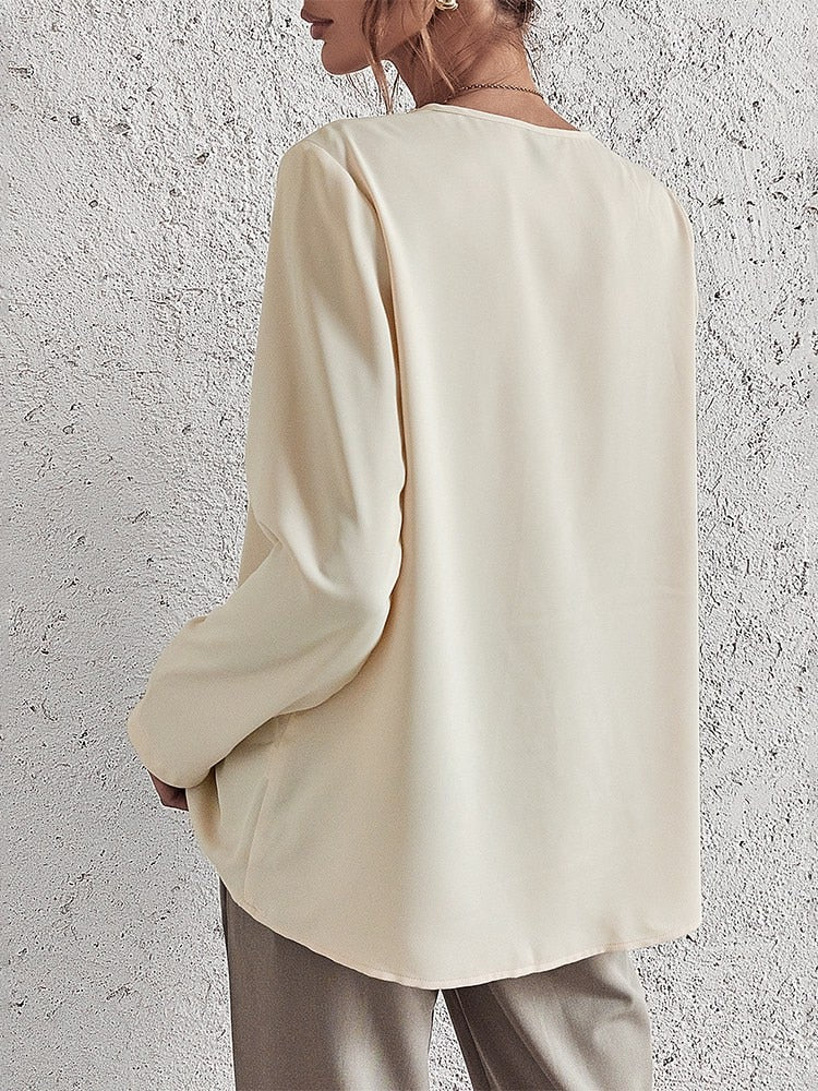 Jacqueline - V Neck Blouse with Lace Trim