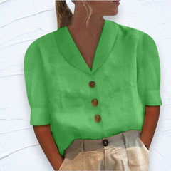 Arabella - Linen Collared Button Top — Green
