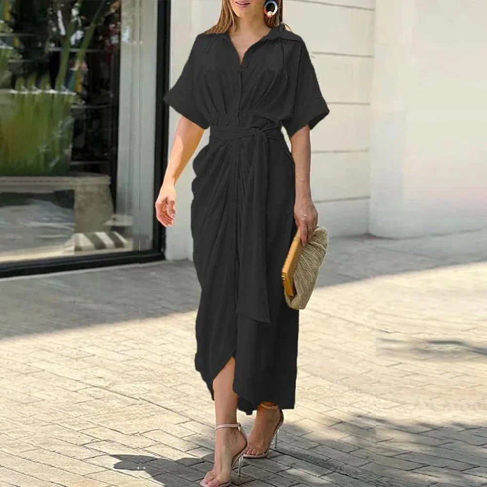 Seraphina - Shirt Dress with Tie Waist — Black