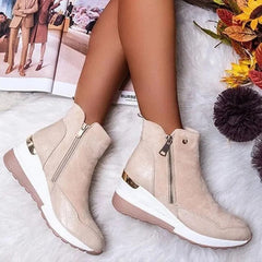 Tricia - Wedge Zip Ankle Boots — Beige