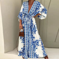 Fern - Porcelain Print Kaftan Dress — Blue