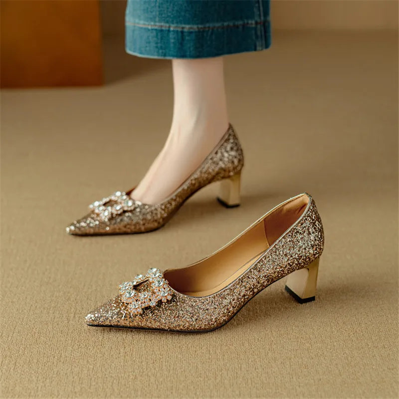Theresa - Glitter Crystal Bow Pumps