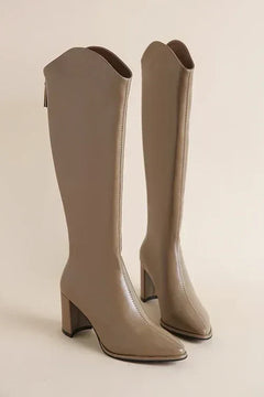 Bianca - Pointed Knee High Boots — Khaki