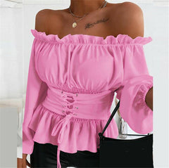 Miriam - Off Shoulder Peplum Top — Pink