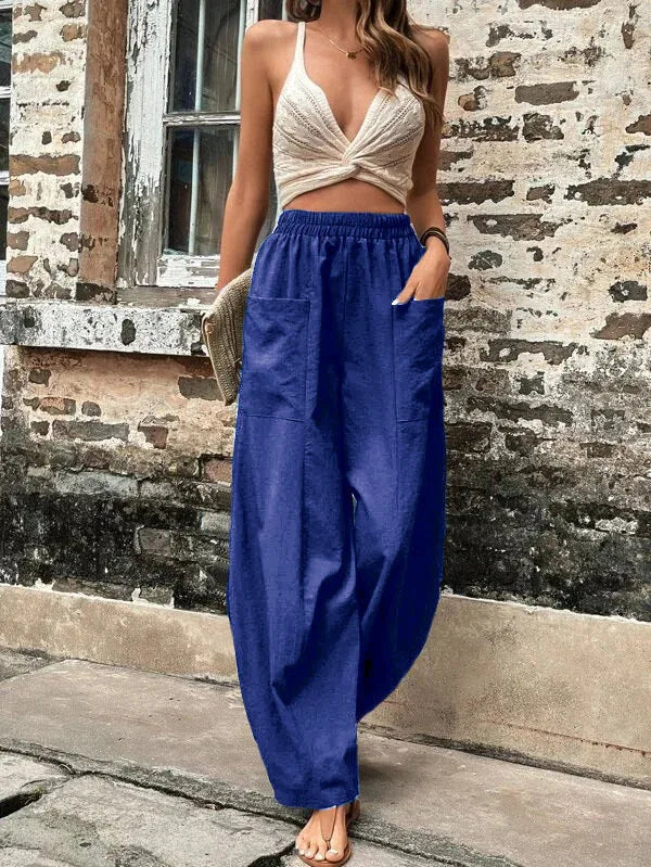 Alexandra - Wide Leg Cargo Trousers — Blue