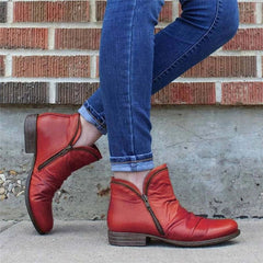 Christina - Leather Ankle Boots with Zip — Red