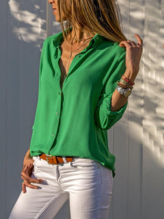 Dominique - Satin Shirt with Buttons — Green