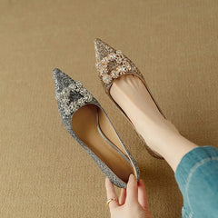 Theresa - Glitter Crystal Bow Pumps