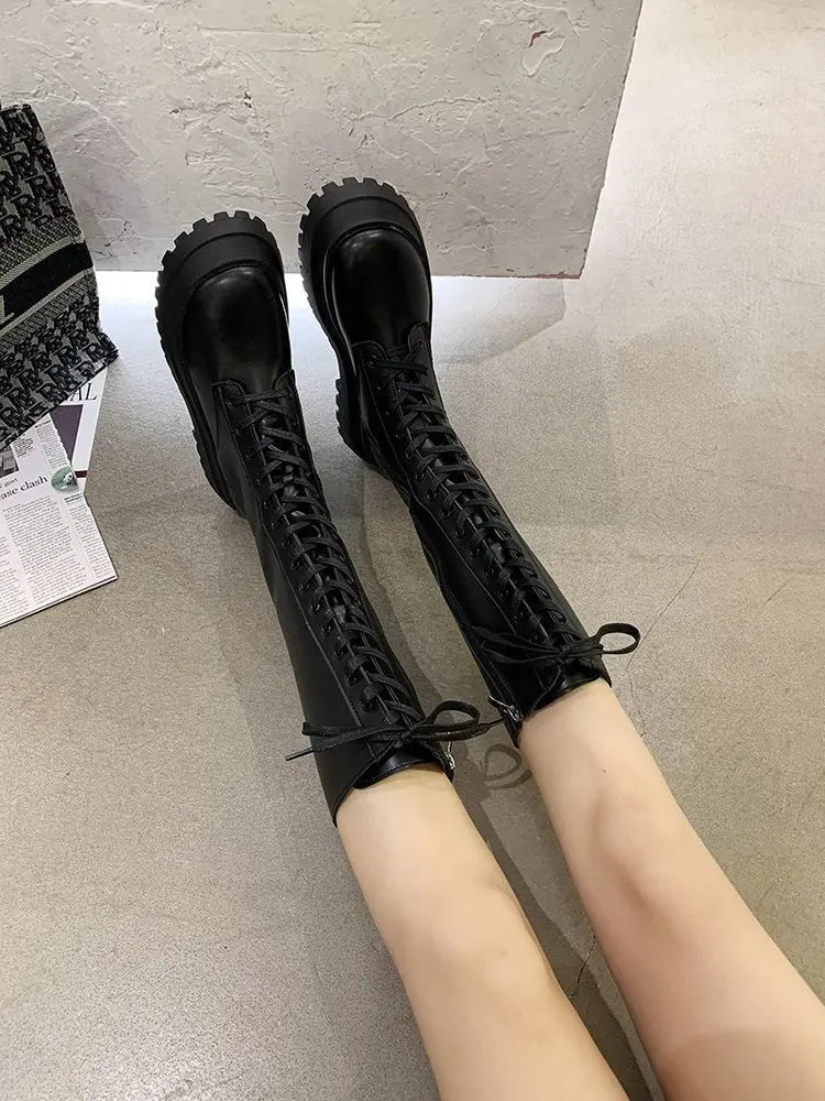 Estelle - Lace up Tall Combat Boots