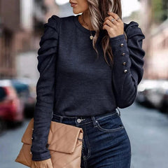 Charlotte - Puff Sleeve Button Top — Dark blue
