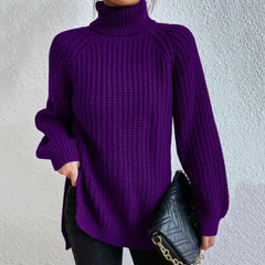 Francesca - Turtleneck Jumper with Split — Purple