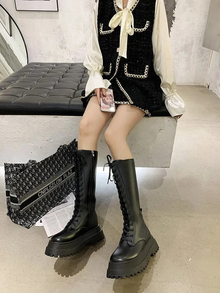 Estelle - Lace up Tall Combat Boots