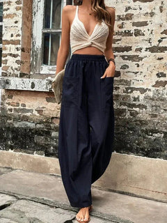 Alexandra - Wide Leg Cargo Trousers — Navy blue