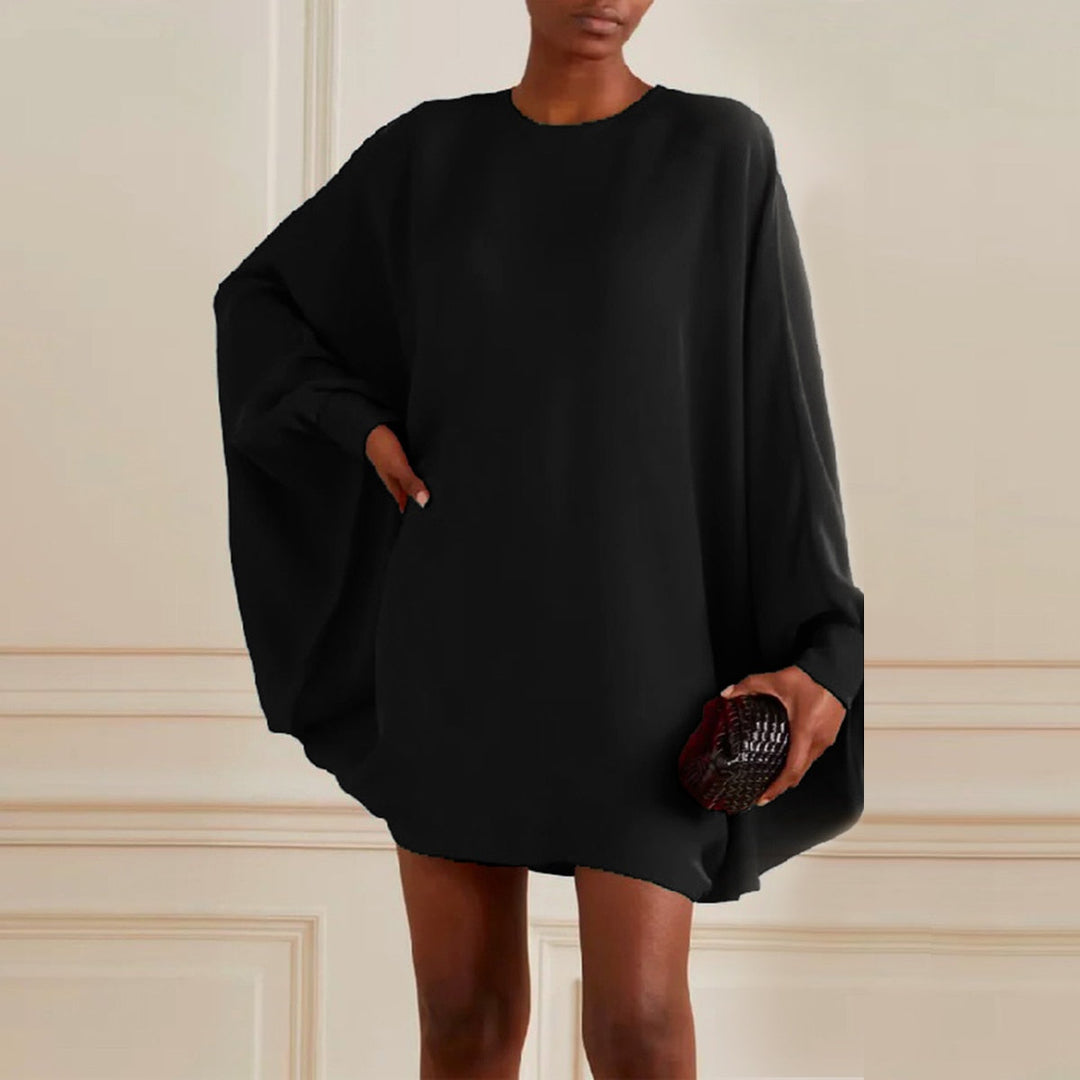 Wilhelmina - Oversized Batwing Mini Dress — Black