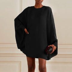 Wilhelmina - Oversized Batwing Mini Dress — Black